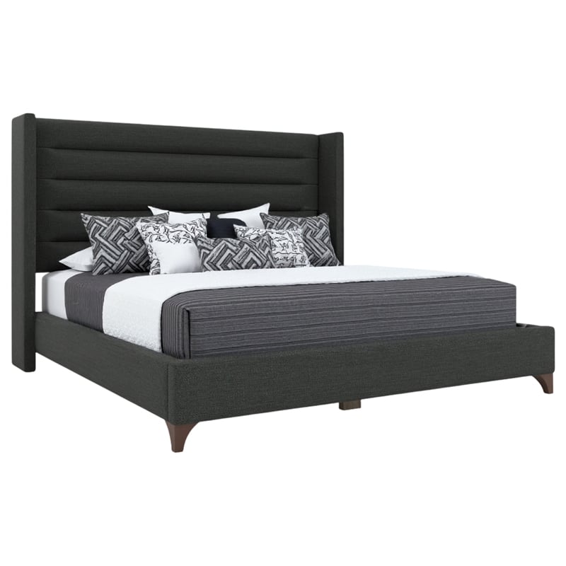 Bowery Hill Modern Channel Upholstered King Bed in Charcoal Performance Fabric