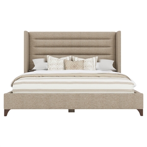 Bowery Hill Modern Channel Upholstered King Bed in Tan Performance Fabric