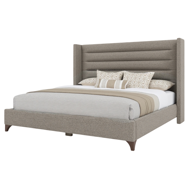Bowery Hill Modern Channel Upholstered King Bed in Gray Performance Fabric