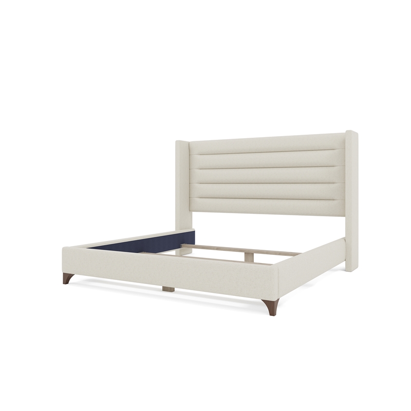 Bowery Hill Modern Channel Upholstered King Bed in Off White Performance Fabric