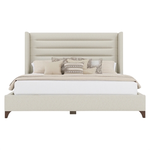 Bowery Hill Modern Channel Upholstered King Bed in Off White Performance Fabric