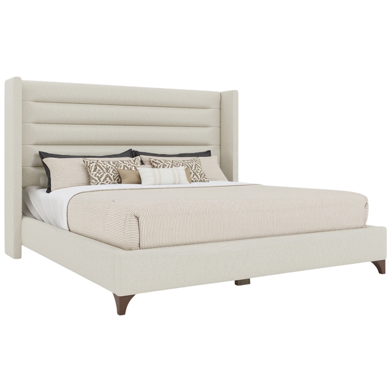 Bowery Hill Modern Channel Upholstered King Bed in Off White Performance Fabric