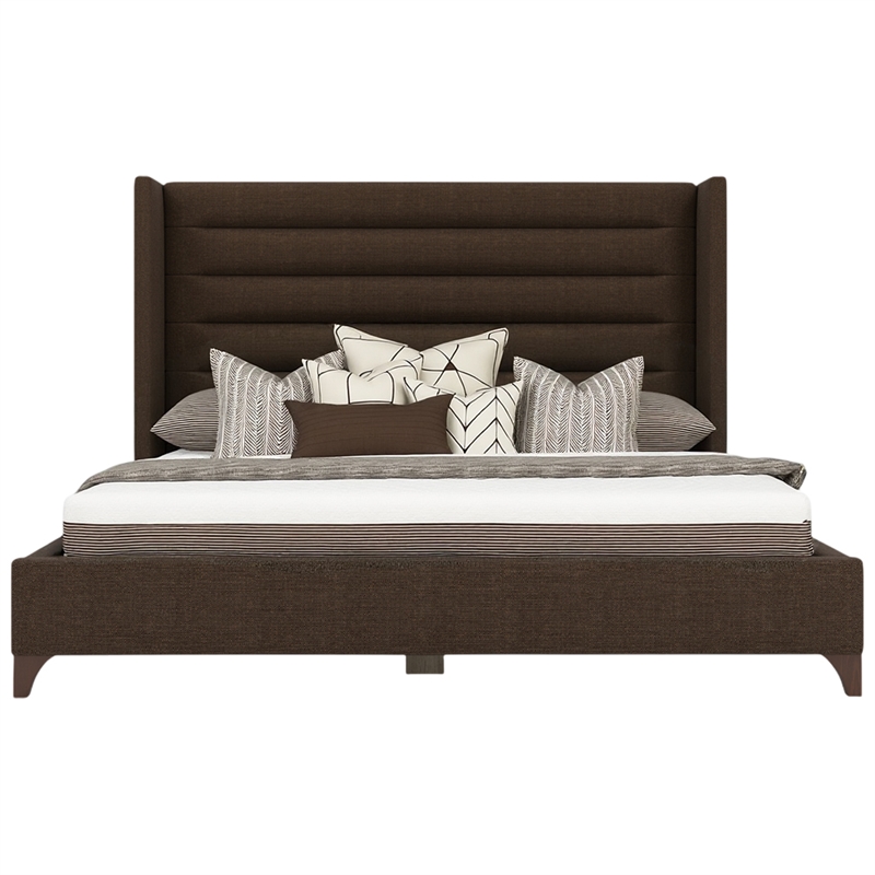 Bowery Hill Modern Channel Upholstered Queen Bed in Brown Performance Fabric