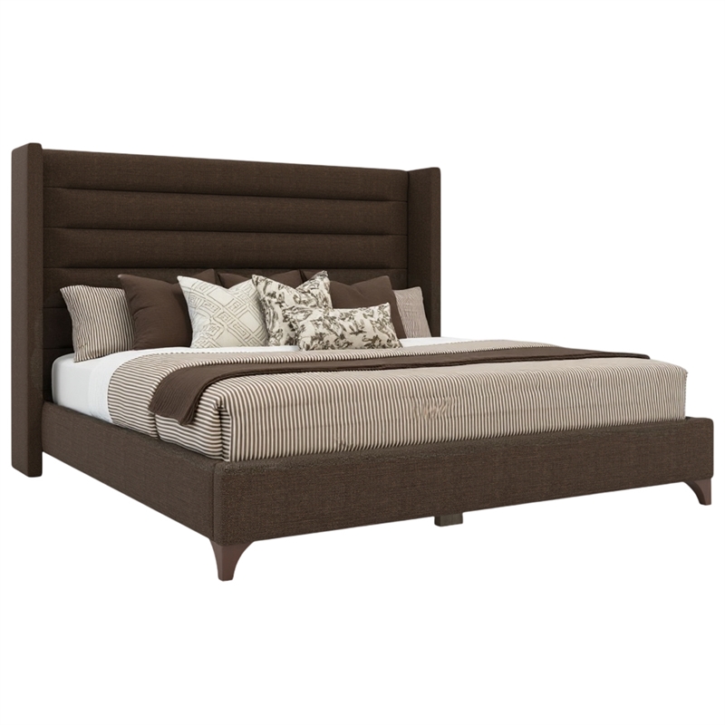 Bowery Hill Modern Channel Upholstered Queen Bed in Brown Performance Fabric