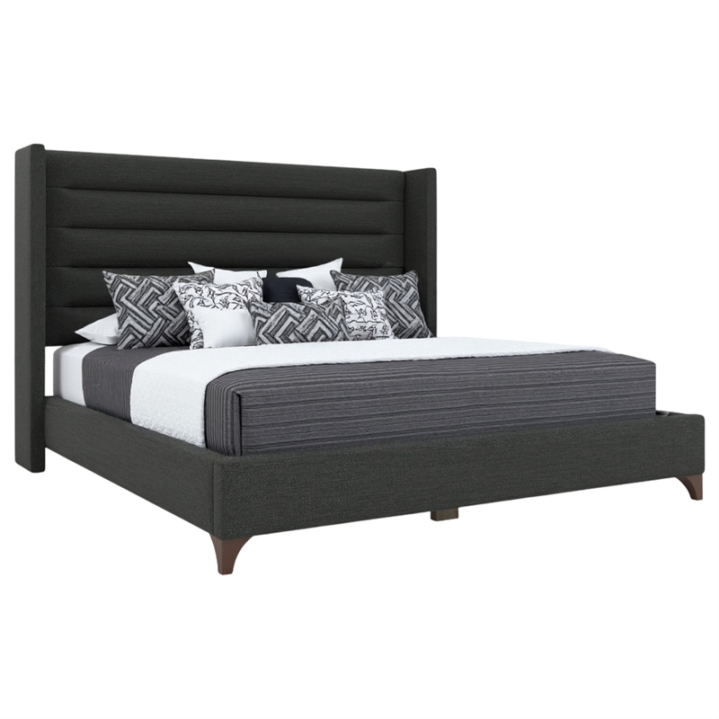Bowery Hill Modern Channel Upholstered Queen Bed in Charcoal Performance Fabric
