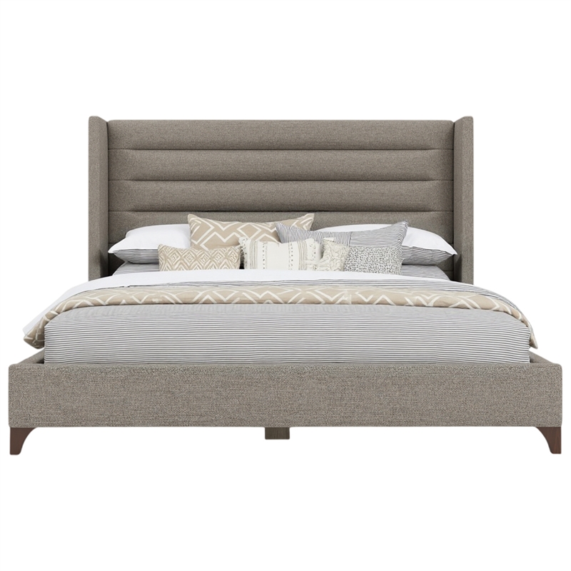 Bowery Hill Modern Channel Upholstered Queen Bed in Gray Performance Fabric