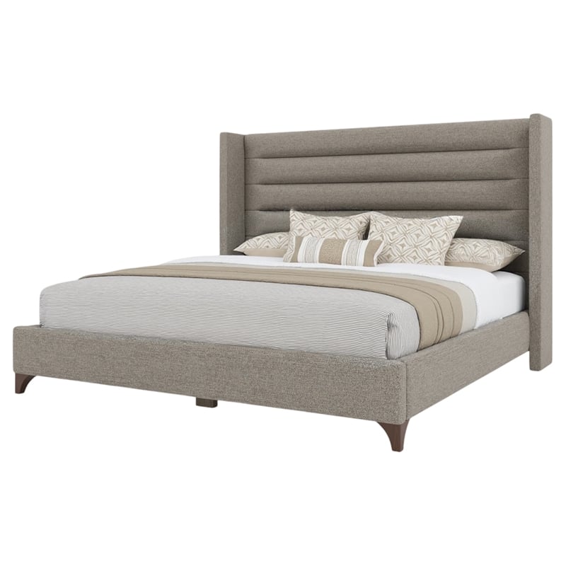 Bowery Hill Modern Channel Upholstered Queen Bed in Gray Performance Fabric