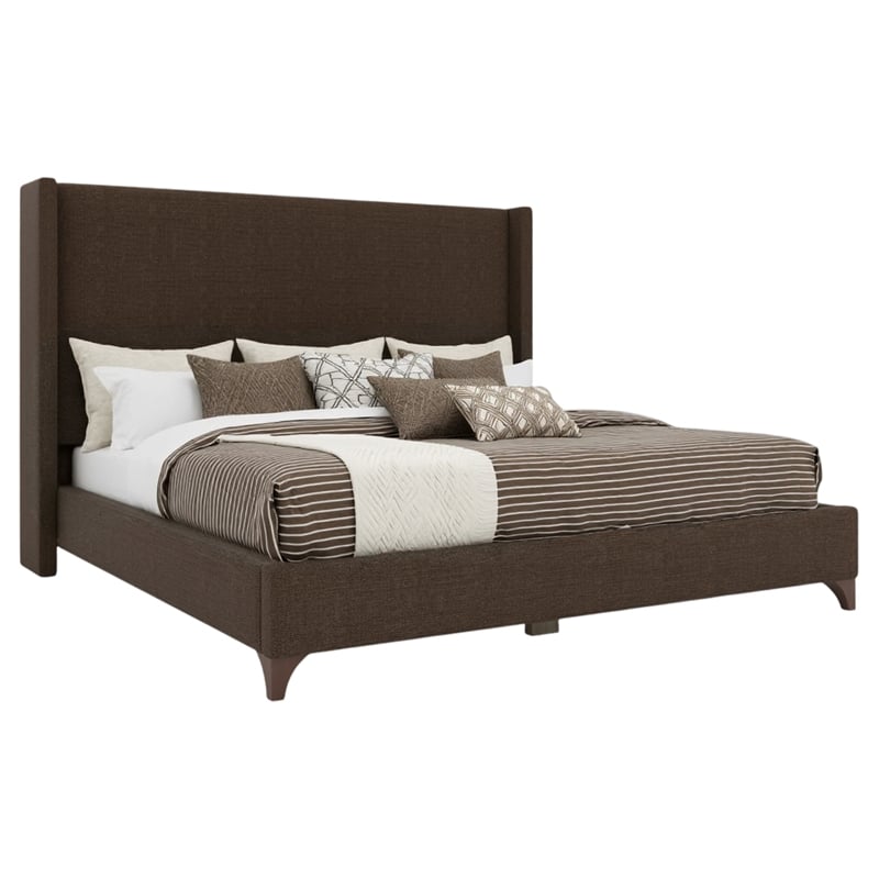 Bowery Hill Modern Upholstered King Bed in Brown Performance Fabric
