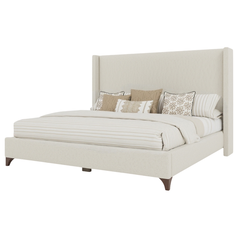 Bowery Hill Modern Upholstered King Bed in Off White Performance Fabric