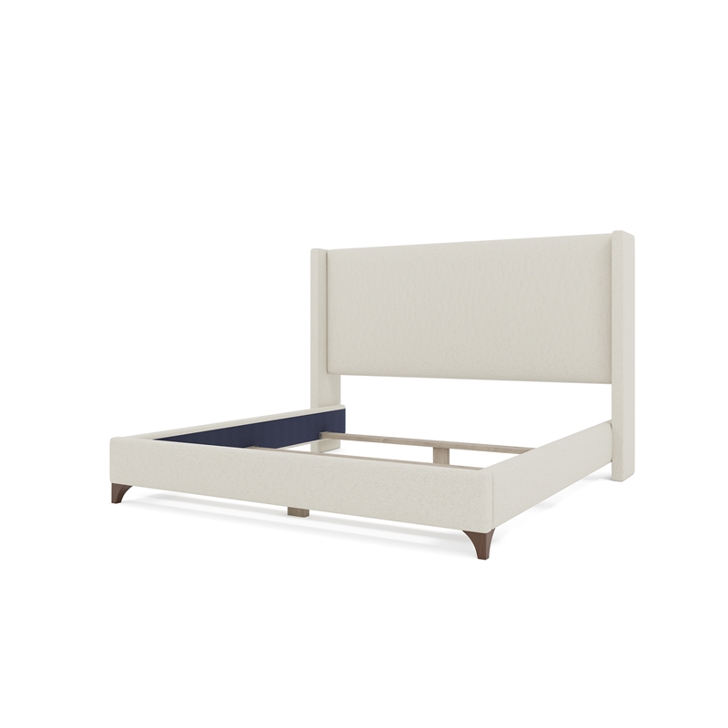 Bowery Hill Modern Upholstered King Bed in Off White Performance Fabric
