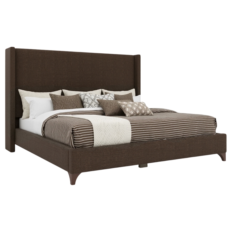 Bowery Hill Modern Upholstered Queen Bed in Brown Performance Fabric