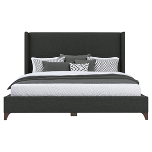 Bowery Hill Modern Upholstered Queen Bed in Charcoal Performance Fabric