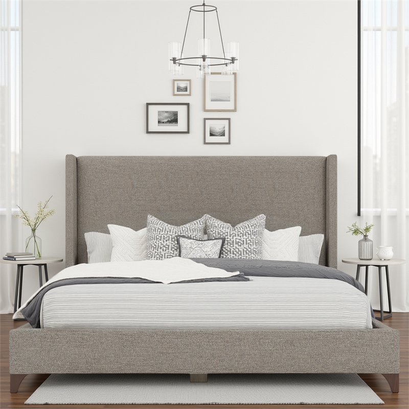 Bowery Hill Modern Upholstered Queen Bed in Gray Performance Fabric