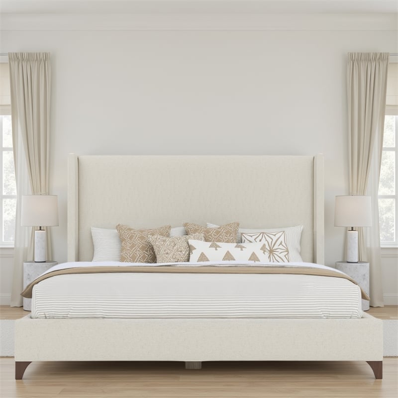 Bowery Hill Modern Upholstered Queen Bed in Off White Performance Fabric