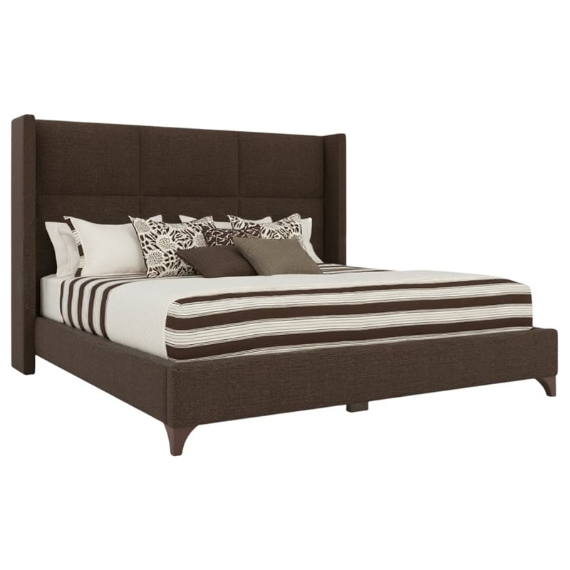 Bowery Hill Modern Upholstered King Bed in Brown Performance Fabric