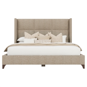 Bowery Hill Modern Upholstered King Bed in Tan Performance Fabric