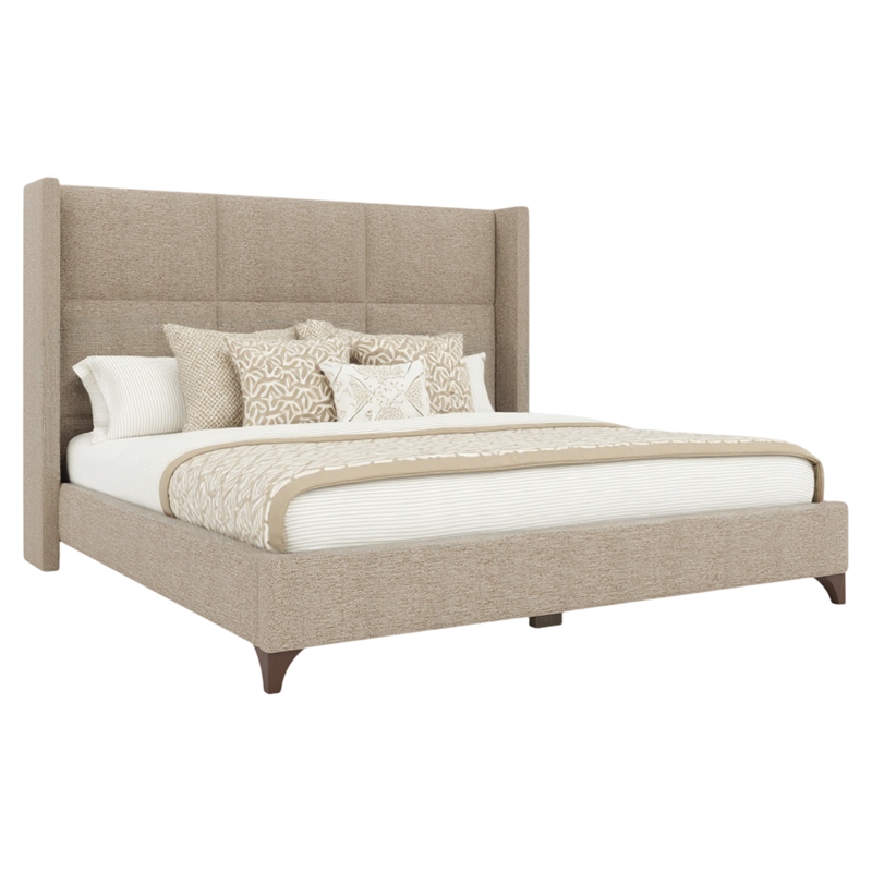 Bowery Hill Modern Upholstered King Bed in Tan Performance Fabric