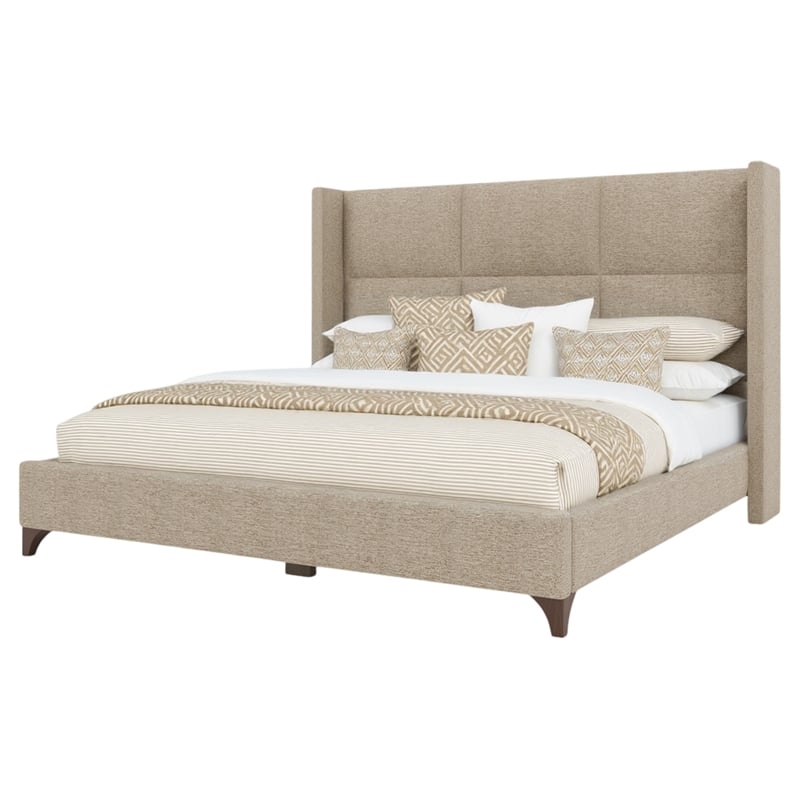 Bowery Hill Modern Upholstered King Bed in Tan Performance Fabric