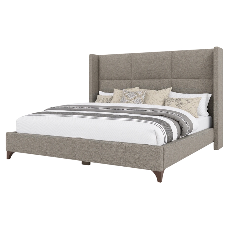 Bowery Hill Modern Upholstered King Bed in Gray Performance Fabric