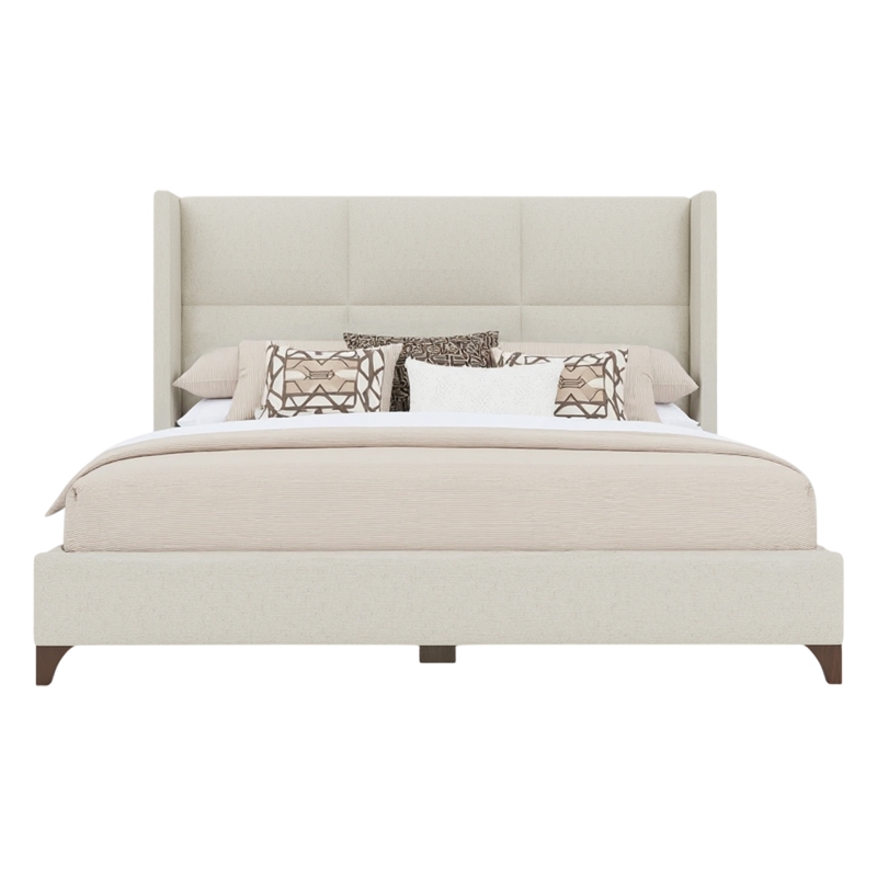 Bowery Hill Modern Upholstered King Bed in Off White Performance Fabric