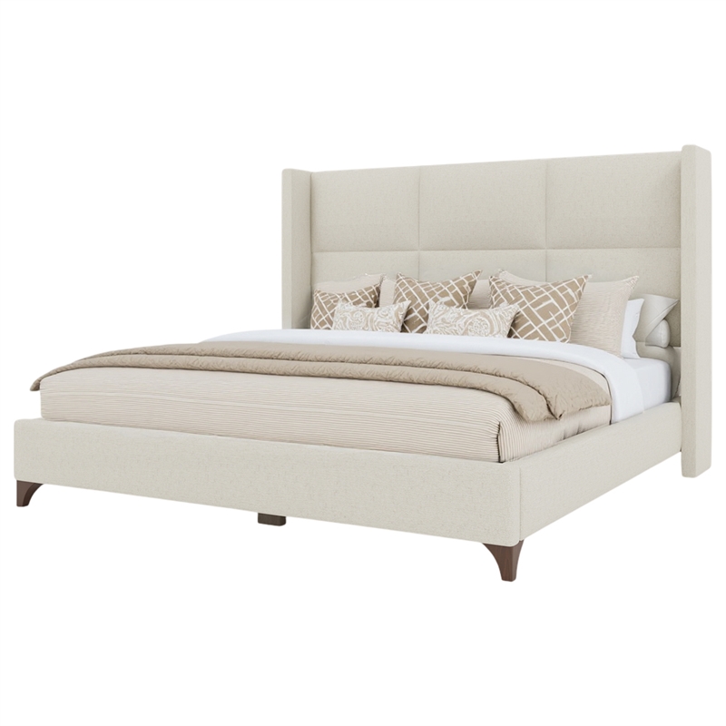 Bowery Hill Modern Upholstered King Bed in Off White Performance Fabric