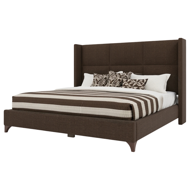 Bowery Hill Modern Upholstered Queen Bed in Brown Performance Fabric