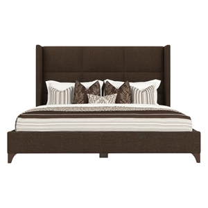 Bowery Hill Modern Upholstered Queen Bed in Brown Performance Fabric