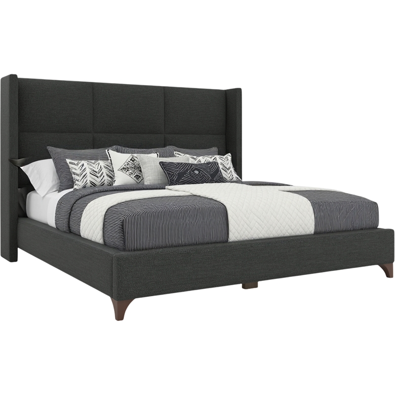 Bowery Hill Modern Upholstered Queen Bed in Charcoal Performance Charcoal