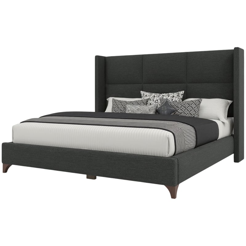 Bowery Hill Modern Upholstered Queen Bed in Charcoal Performance Charcoal