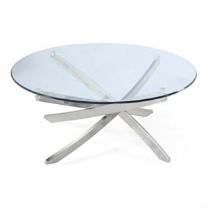 Bowery Hill Contemporary Round Cocktail Table in Brushed Nickel