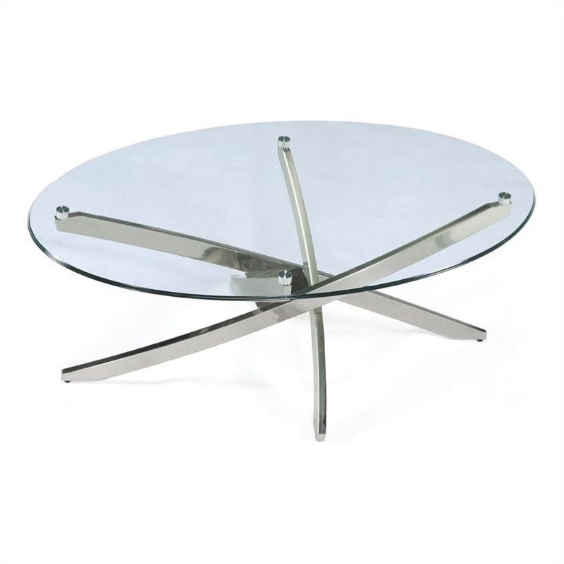 Bowery Hill Contemporary Oval Cocktail Table in Brushed Nickel