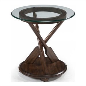 Bowery Hill Transitional Beveled-edge Glass Top End Table in Dark Oak