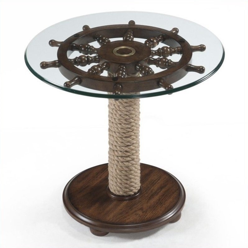 Bowery Hill Wood Industrial Canoe Base Structure Accent Table in Dark Oak