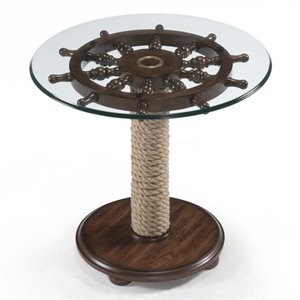 Bowery Hill Wood Industrial Canoe Base Structure Accent Table in Dark Oak