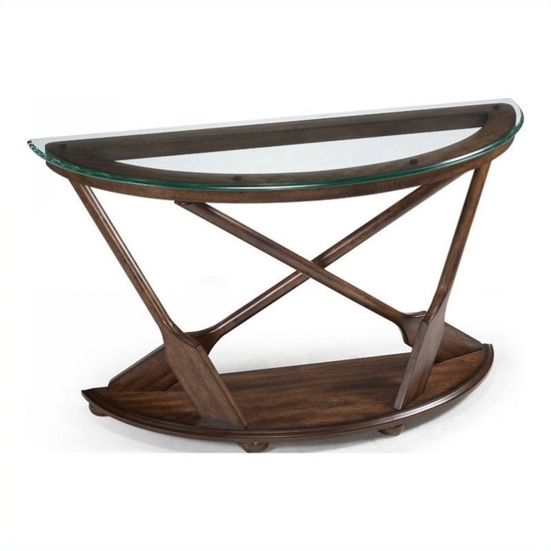 Bowery Hill Wood Industrial Demilune Sofa Table in Aged Dark Oak