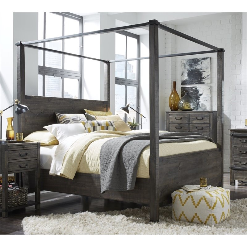 Bowery Hill Farmhouse Queen Poster Bed in Weathered Charcoal