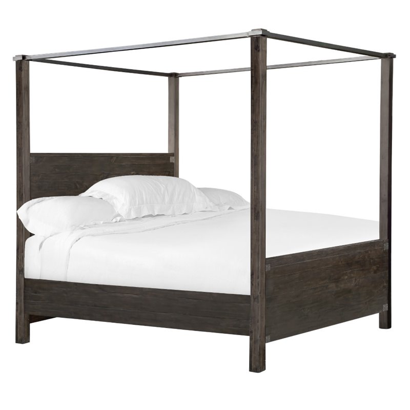 Bowery Hill Farmhouse Queen Poster Bed in Weathered Charcoal