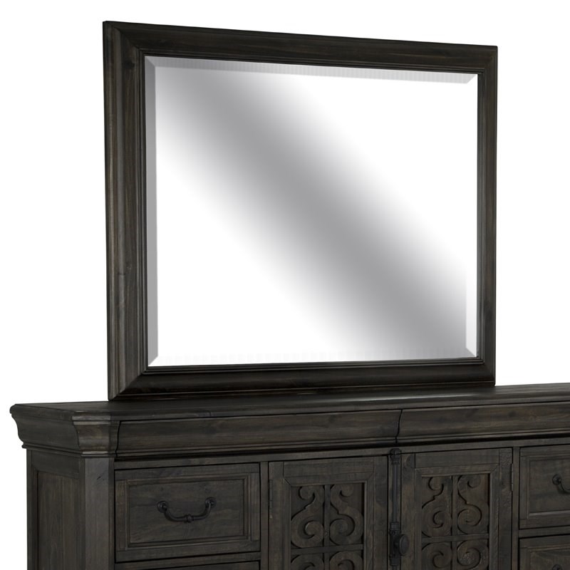 Bowery Hill Solid Beaded pine Wood Frame Traditional Peppercorn Landscape Mirror