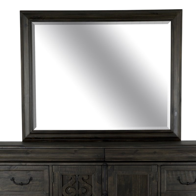 Bowery Hill Solid Beaded pine Wood Frame Traditional Peppercorn Landscape Mirror