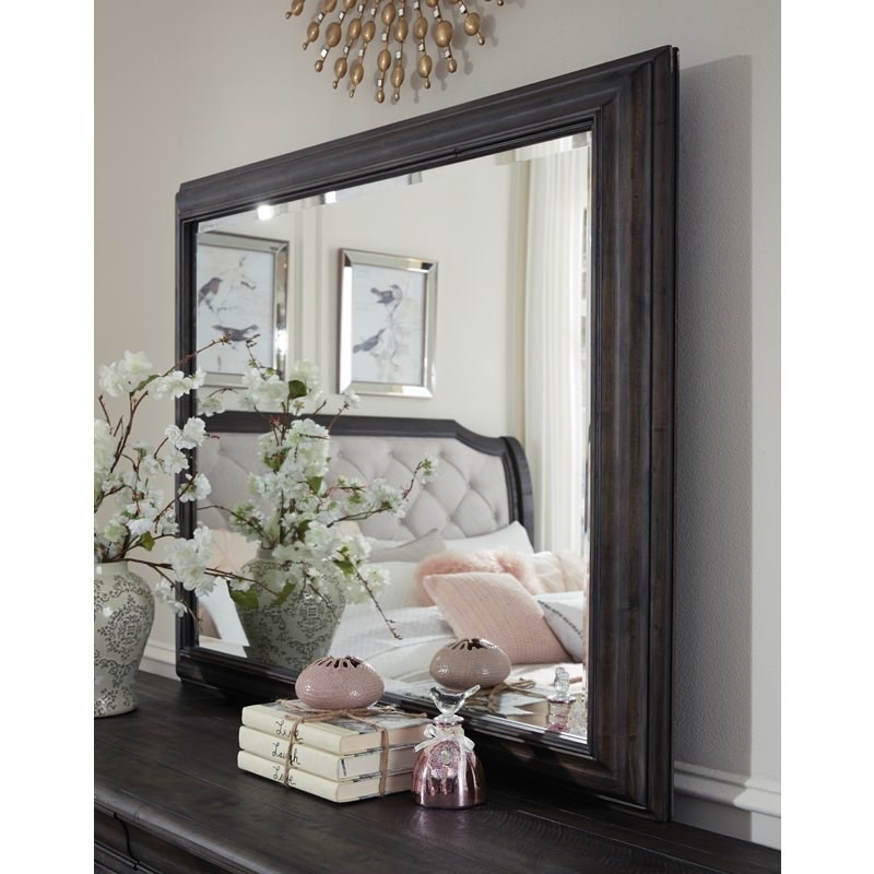 Bowery Hill Solid Beaded pine Wood Frame Traditional Peppercorn Landscape Mirror
