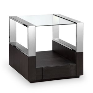 Bowery Hill Contemporary Graphite Glass Top End Table with Storage