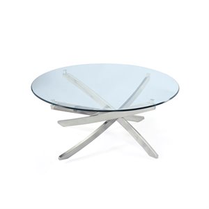 Bowery Hill Contemporary Tempered Clear Glass Top Round Cocktail Table