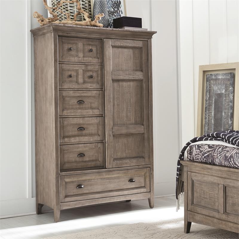 Bowery Hill Traditional Wood Chest with Door and Dovetaile Drawers in Brown