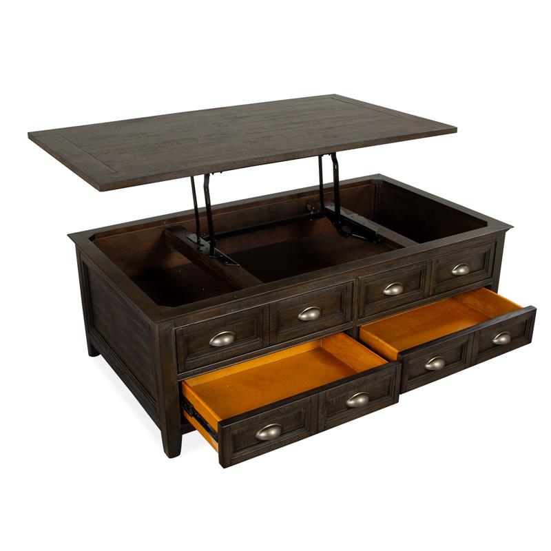Bowery Hill Transitional Lift Top Storage Cocktail Table w/Casters