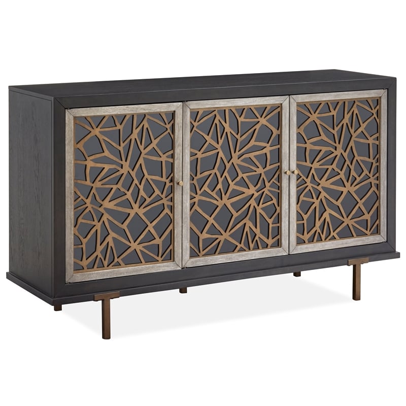 Bowery Hill Contemporary Wood Dining Server with 3 Glass Doors in Black