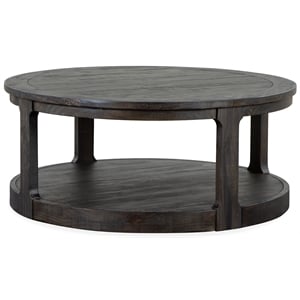 Bowery Hill Transitional Round Wood Cocktail Table with Casters