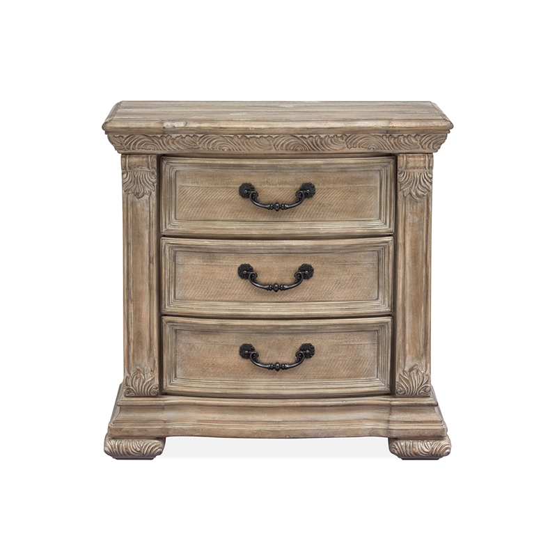 Bowery Hill Traditional Fawn Finish Wood 3-Drawer Nightstand