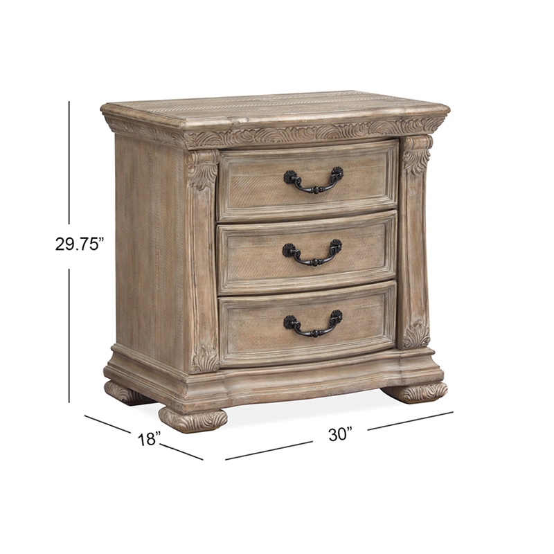 Bowery Hill Traditional Fawn Finish Wood 3-Drawer Nightstand