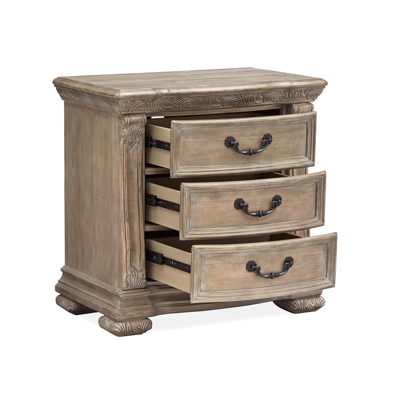Bowery Hill Traditional Fawn Finish Wood 3-Drawer Nightstand
