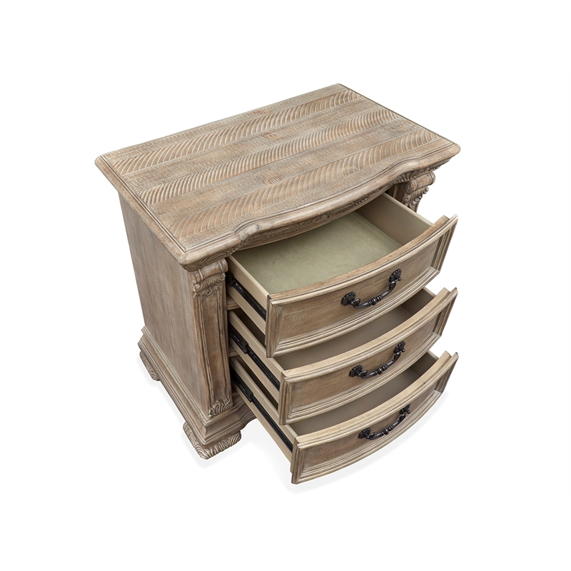 Bowery Hill Traditional Fawn Finish Wood 3-Drawer Nightstand
